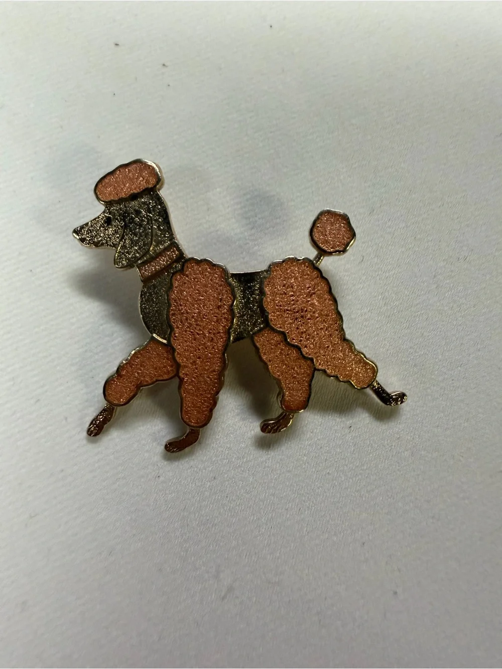 Vintage MCM Decorative Poodle Dog Enamel Pin - Copper, Pink & Brown